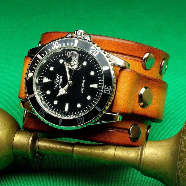 Handmade Whiskey Watch cuff strap, Mens Leather Watch strap, Leather Watch band, 18mm, 19mm, 20mm, 21mm, 22mm , 24mm, cuff watch strap, 118