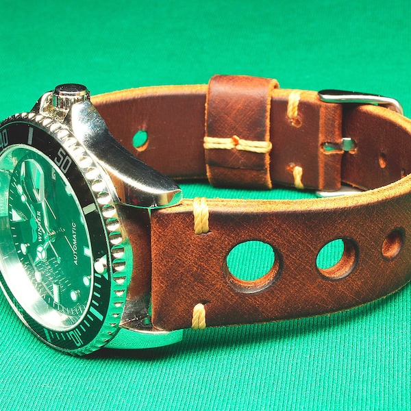 Handmade Vintage Rally Watch Strap Leather: 18mm-24mm, Watch Band, Racing Style,115