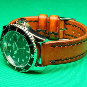 Handmade Leather watch strap with Tan vegetable tanned Chromexcel Leather, Watch Strap, 20mm, 24mm, 18mm, 22mm, Unisex Tan watch strap, 112