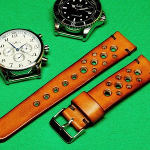 Handmade Rally Watch Strap whiskey leather, Watch Strap, 20mm, 22mm, 21mm, 24mm, 19mm, 18mm, Leather watch strap , Racing watch strap,117