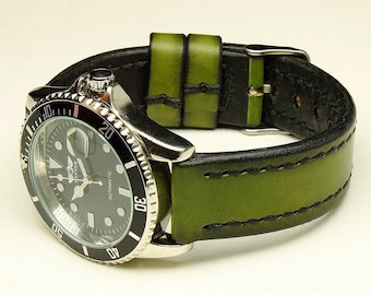 Handmade Leather watch strap with Green vegetable tanned Chromexcel Leather, Watch Strap, 18mm, 20mm, 22mm, 24mm, Watch Strap Leather,097