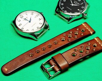 Handmade Rally Watch Strap Brown Itallian Leather: 18mm-24mm, Chromexcel Watch Band, Vegetable Tanned,109