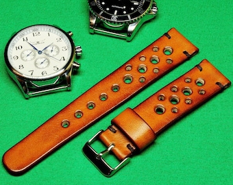 Handmade Rally Watch Strap Whiskey Leather: 18mm-24mm, Chromexcel Watch Band, Vegetable Tanned,117