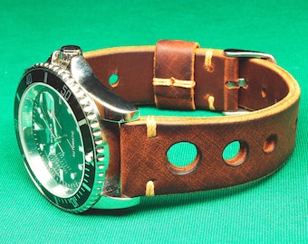 Handmade Vintage Rally Watch Strap Leather: 18mm-24mm, Watch Band, Racing Style,115