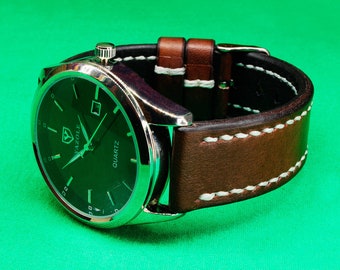 Bracelet de montre en cuir fait main avec cuir tanné végétal marron, bracelet de montre, 18 mm, 20 mm, 22 mm, 24 mm, 19 mm, 21 mm, bracelet de montre en cuir,096