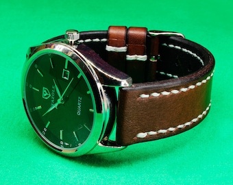 Handmade Leather Watch Strap Brown Vegetable Ttanned: 18mm-24mm, Chromexcel Watch Band, Vintage Style,026