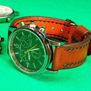 Handmade Leather watch strap with Brown cognac vegetable tanned Chromexcel Leather, Watch Strap, 18mm, 22mm, 20mm, 24mm, watch strap leather