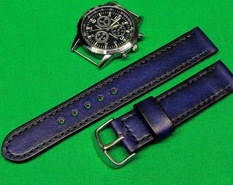 Handmade Navy blue Italian Chromexcel leather watch strap 22mm, 20mm, 18mm, 24mm, watch strap leather, Leather watch strap,  watch band