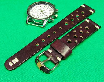 Rally Watch Strap of Ox Blood Burgundy Leather, Handmade Leather Watch Strap 22mm, 24mm, 18mm, 20mm, watch strap Leather, Watch Band, 045