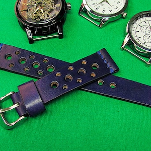 Handmade Rally Watch Strap blue royal Chromexcel leather, Watch strap Leather, Watch Strap 18mm, 20mm, 22mm, 24mm, blue royal Leather