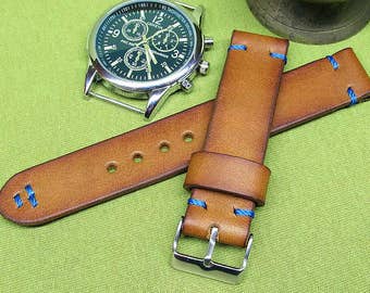Handmade Watch Strap Brown Foxy Itallian Leather: 18mm-24mm, Chromexcel Watch Band, Vegetable Tanned,016