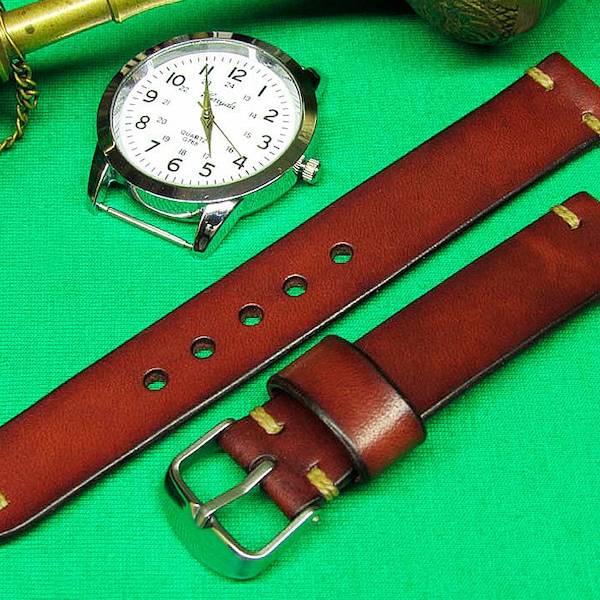 Handmade Cognac Chromexcel Leather Watch Strap: 18mm-24mm, Watch Band, Italian Vegetable Tanned,014