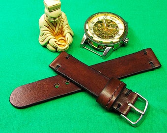 Handmade Watch Strap Brown Chromexcel Leather: 18mm-24mm, Watch Band, Itallian Vegetable Tanned,007