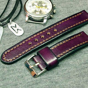 Handmade Leather watch strap Blood Burgundy vegetable tanned Chromexcel Leather Watch Strap 18mm, 22mm, 20mm, 24mm, Watch Strap Leather, 076