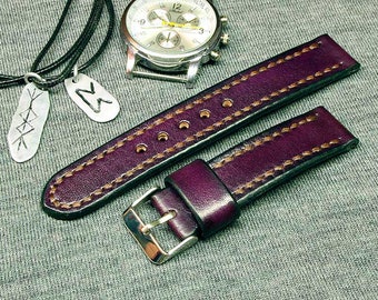 Bracelet de montre en cuir fait main Bracelet de montre en cuir chromé tanné végétal bordeaux 18 mm, 22 mm, 20 mm, 24 mm, bracelet de montre en cuir, 076