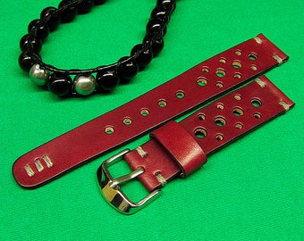 Handmade Burgundy Leather Watch Strap Rally 22mm, 24mm, 18mm, 20mm, Leather Watch Strap, Watch Strap Leather Burgundy Chromexcel Leather