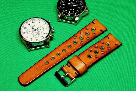 Handmade Rally Watch Strap Whiskey Leather: 18mm-24mm, Chromexcel Watch Band, Vegetable Tanned,117