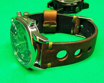 Handmade Rally Watch Strap Distressed Leather: 18mm-24mm, Watch Band, Vintage Style,011