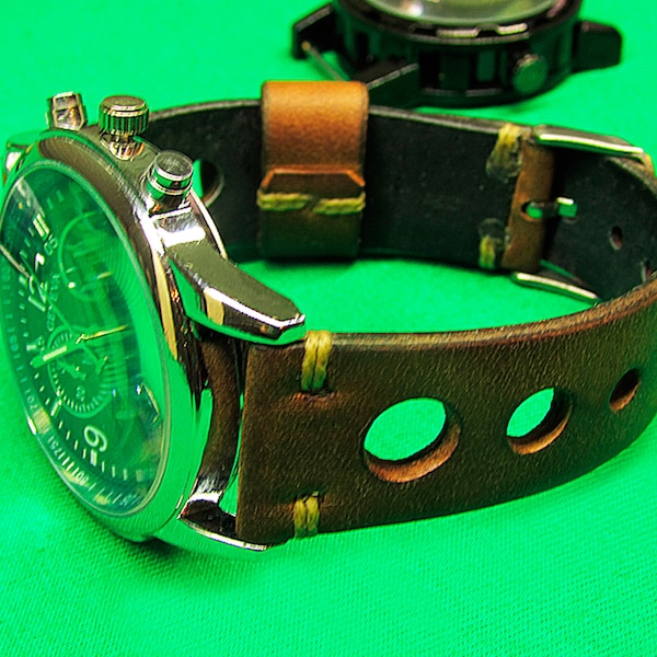 Handmade Rally Watch Strap Distressed Leather: 18mm-24mm, Watch Band, Vintage Style,011