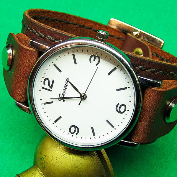 Handmade Brown Watch cuff strap, Mens Leather Watch strap 16mm, 18mm, 20mm, 22mm, 24mm, Watch band, Watch strap Leather, 065