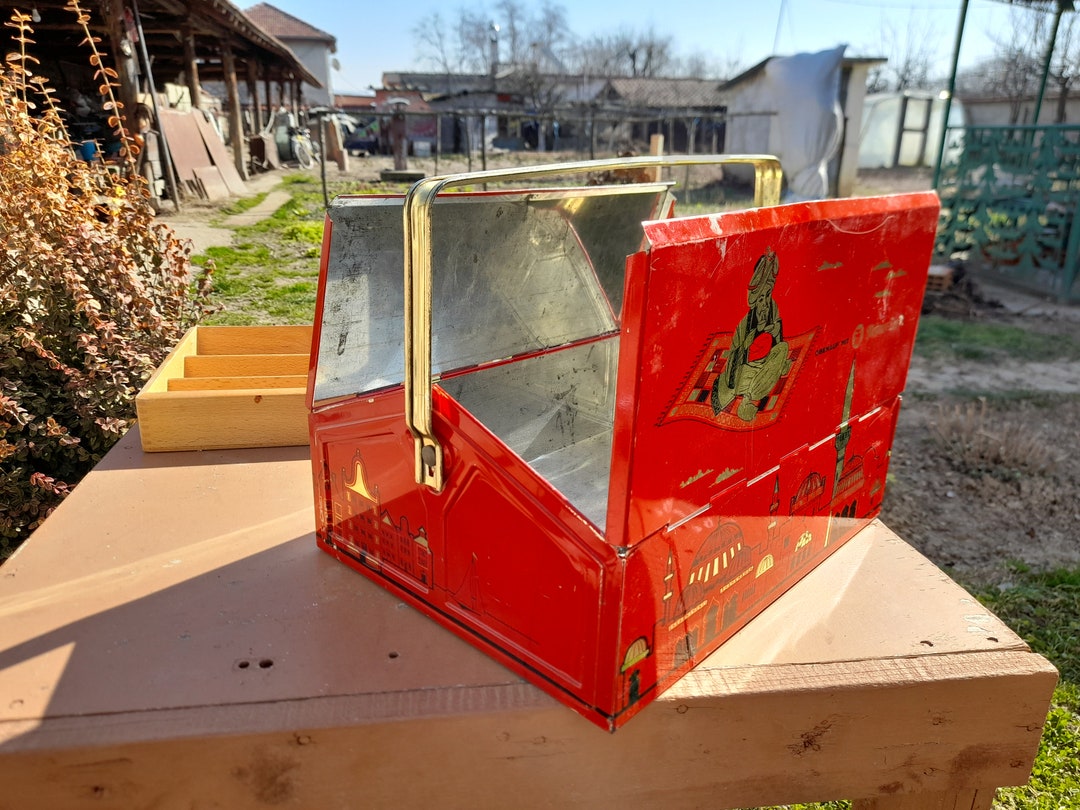 Vintage Old Large Tin Tea Box / Tea Chest Ed. Mesmer frankfurt/red Box With Handle Etsy