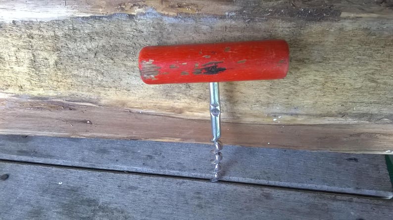 Red wooden barrel corkscrew vintage bottle openervintage corkscrewWine Bottle Opener Wood and Metal