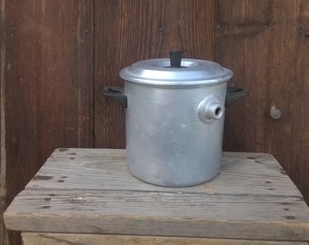 Vintage aluminum milk pan - bakelite handle/Double bottom pot for boiling milk/Aluminum saucepan with lid/Country Rustic farmhouse kitchen