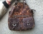 Vintage Unbranded Brown Leatherette (Faux Leather) Medium Sized Ladies Handbag Purse Shoulder Bag Satchel Very Good Condition