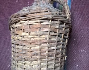 Vintage Glass Decanter with Wicker Casing