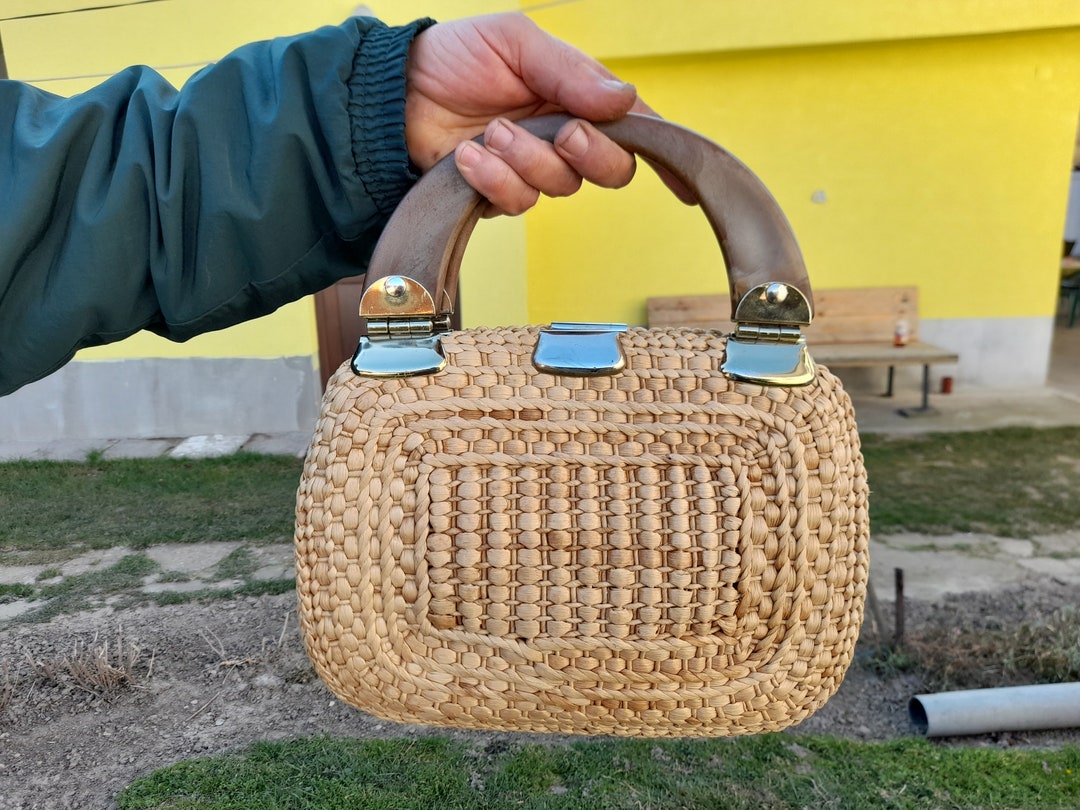 Vintage Straw Bag/ Handbag With Plastic Handles / Mid Century Accessory Etsy