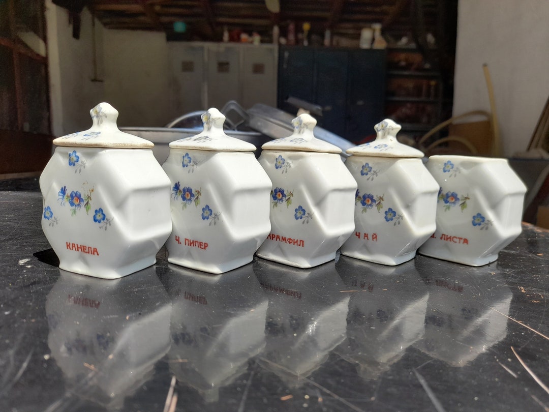 Vintage Porcelain Spice Jars Etsy