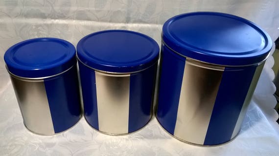 Metal Storage Boxes Set Of 3 Blue Silver Boxes Home Decor Etsy