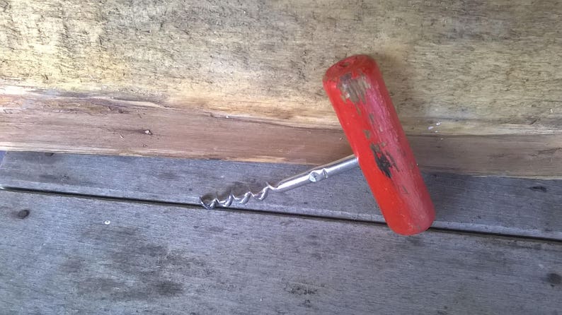 Red wooden barrel corkscrew vintage bottle openervintage corkscrewWine Bottle Opener Wood and Metal