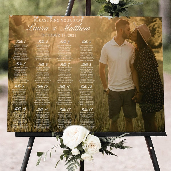 Photo Chart poster template, Photo seating chart Editable, Seating chart signs, wedding plans, Printable tables plan signs Instant download,