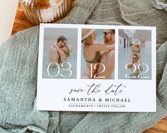 Collage Save The Date Card, Photo save the date, Beach Save The Date Template, Save the date with photo, Printable Save The Date