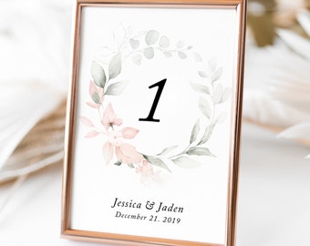Pink Table Nr cards template, Floral Table Numbers Template, Pink rose Table Numbers,Printable Seating,INSTANT DOWNLOAD etsy.me/2KoL64S