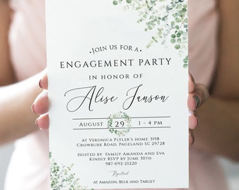 Botanical Engagement Party Invitation Template, Greenery Engagement Invitation Template, 100% Editable Invite Template,Instant Download G021