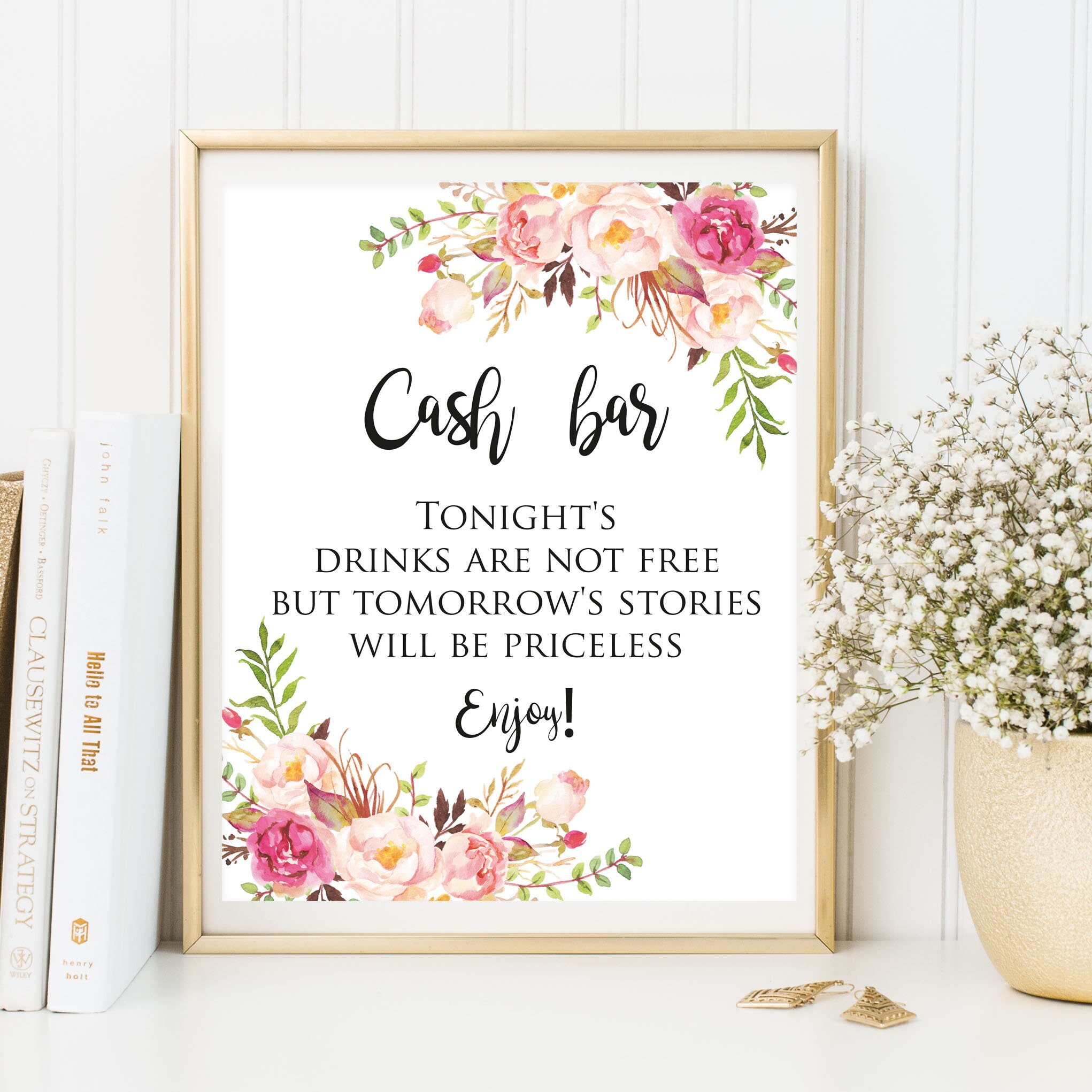 Blush Pink Cash Bar Sign Printable Sign Wedding Bar Sign Etsy