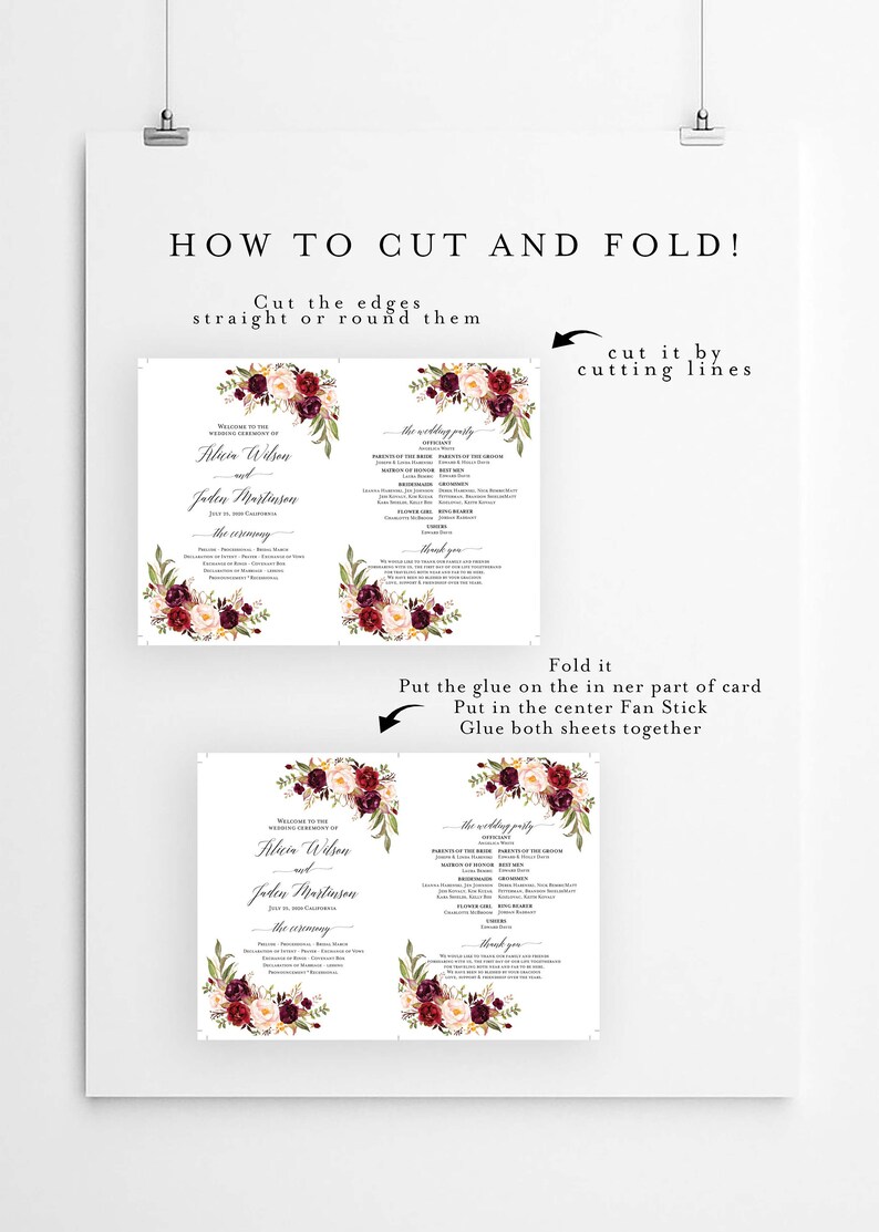 Marsala Program Template Printable Ceremony Template Fully - Etsy