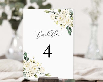 Floral Table Number Cards, Printable Wedding Table Card Template, Floral Table Seating Card, Fully Editable, Instant Download, Digital, 5x7