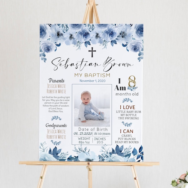 Baptism Chalkboard Sign, Baptism Milestone Sign, Christening milestone template, Blue Baptism Milestone, Milestone with photo #BLUEBA