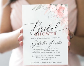 Dusty Rose Bridal Shower Invitation cards, Floral Bridal Shower, Bridal shower printable, Bridal Shower Invitation Template, etsy.me/2KoL64S