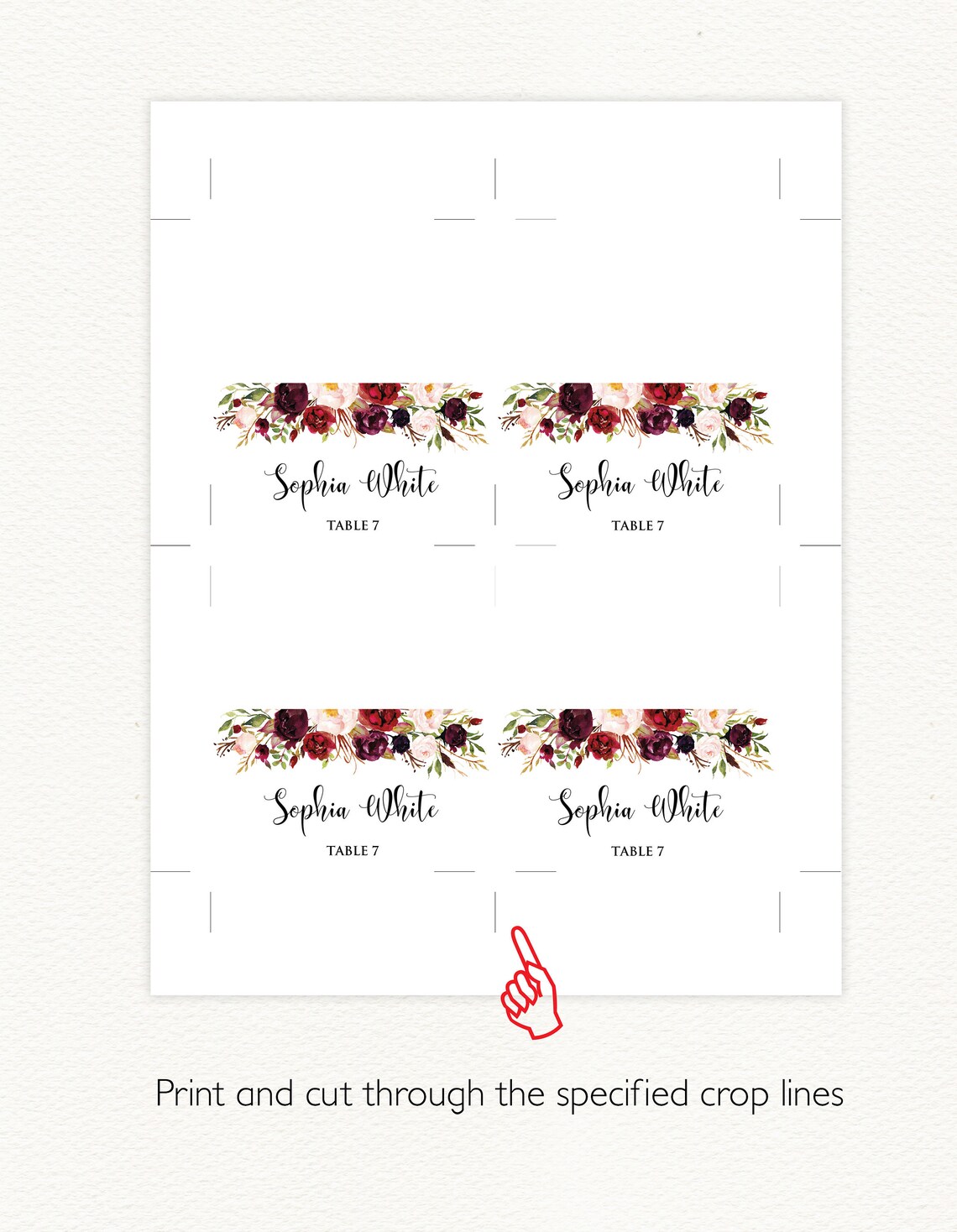 Marsala Wedding Place Cards Template Printable Wedding Place - Etsy