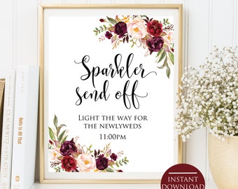 Sparkler Send Off Sign Template, Marsala Sparkler sign, Wedding Signs, Printable Sparkler Send Off Sign, Wedding Sign, Reception Signs SG4