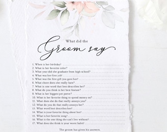 What did the groom say, What Did the Groom Say Bridal Shower Game, INSTANT DOWNLOAD, Printable Wedding Game, Editable Template