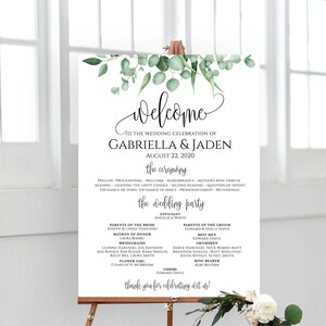 Ceremony Sign with Wedding Party, Greenery program sign, Gold Wedding Program Sign, Ceremony Sign, Wedding Party Sign, Gold Wedding Sign image 9