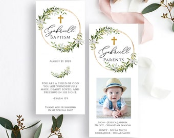 Green Baptism Bookmark With Photo, Baptism Bookmark Template, Instant Download, Bookmark Baptism Favor, Printable Bookmark, Baptism Favors