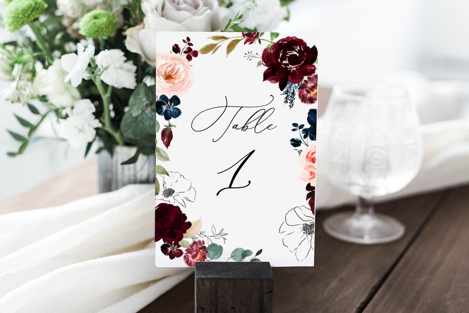 Blush Table Numbers Template Wedding Table Cards Burgundy Etsy