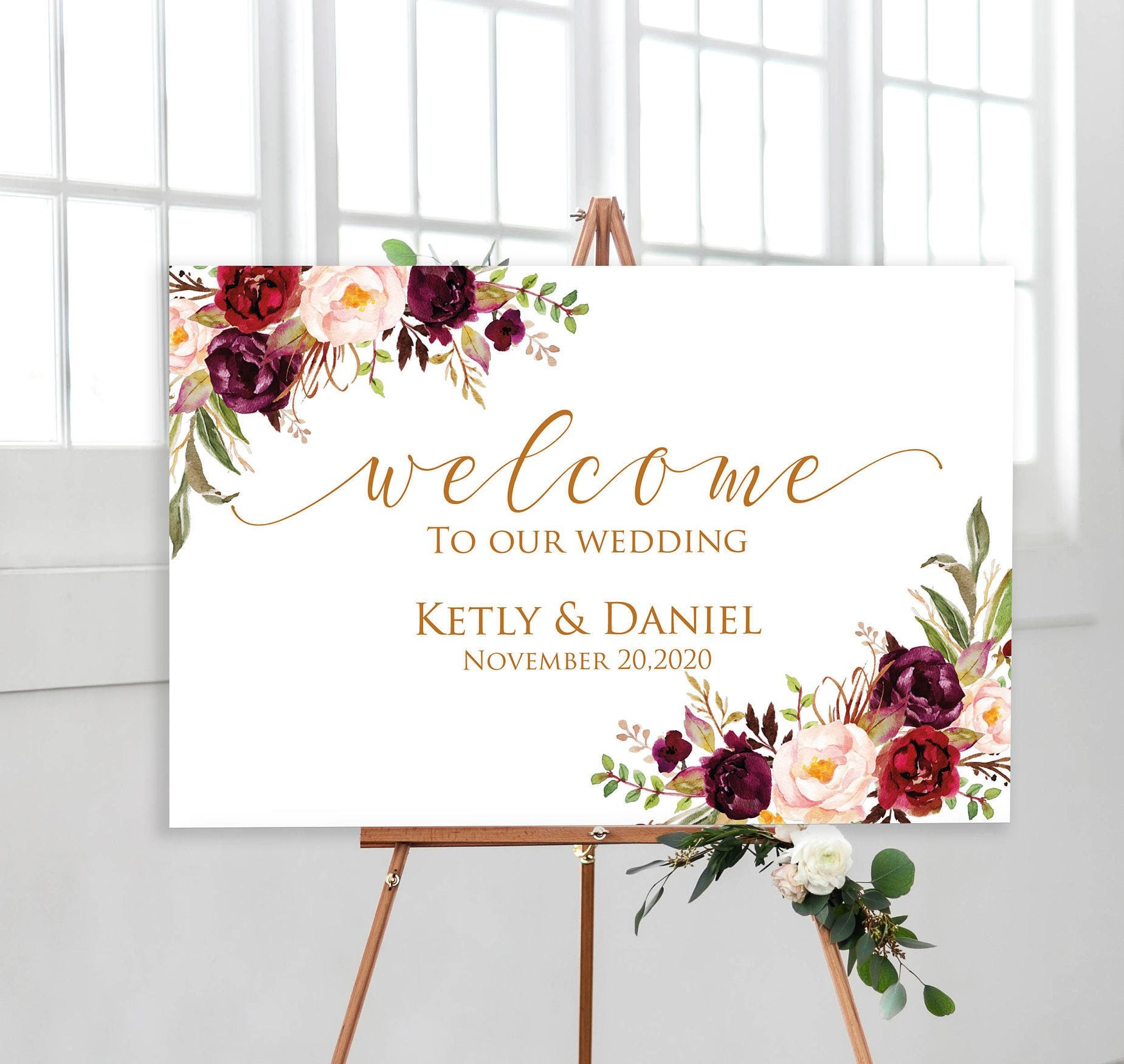 wedding-welcome-sign-template-marsala-wedding-template-etsy