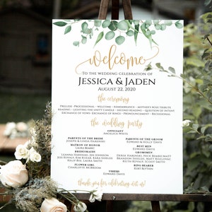 Ceremony Sign with Wedding Party, Greenery program sign, Gold Wedding Program Sign, Ceremony Sign, Wedding Party Sign, Gold Wedding Sign image 2